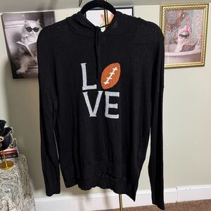 EUC Adorable Rachel Zoe Black Love Football Graphic Hooded Sweater